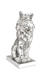 silver lion with crown  statue on white background , king of the animal