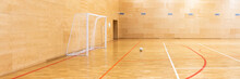 Gates For Mini Football. Hall For Handball In Modern Sport Court