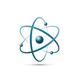 Fototapeta  - Atom icon in flat design. Blue molecule symbol or atom symbol isolated. Vector illustration