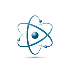 atom icon in flat design. blue molecule symbol or atom symbol isolated. vector illustration