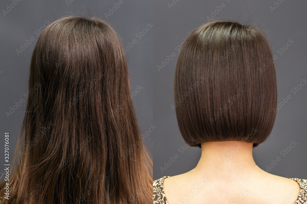 Rear view of hair before and after haircut. Stock Photo | Adobe Stock