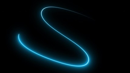 Wall Mural - Colored neon animation on a black background. Luminous blue line. 3d rendering video.