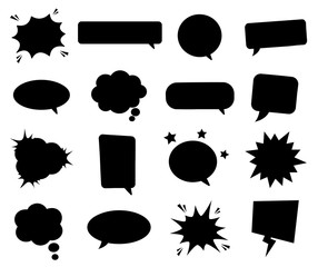 Wall Mural - retro black empty comic bubbles and elements set isolated on white background. vector illustration, 