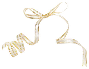 Wall Mural - golden ribbon curl isolated on white background. golden ribbon bow and curl isolated on white backgr