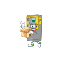 Sticker - A charming parking ticket machine mascot design style having a box