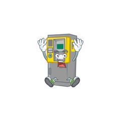 A picture of parking ticket machine cartoon design with shocking gesture