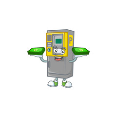 Sticker - rich and famous parking ticket machine cartoon character with money on hands