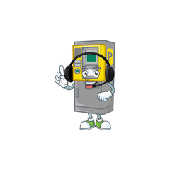 Canvas Print - Sweet parking ticket machine cartoon character design speaking on a headphone