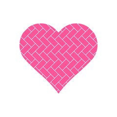 Pink rectangle repeat pattern in heart symbol vector isolated on white background.