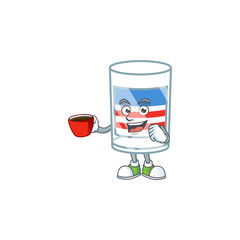 Sticker - Cool USA stripes glass cartoon character with a cup of coffee