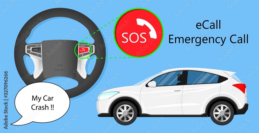 Stock-Vektorgrafik „E Call eCall emergency call car crash drive radio ...