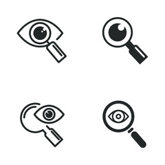 Poster - Magnifier with eye glass outline icon template color editable. Magnifier symbol vector sign isolated on white background illustration for graphic and web design.
