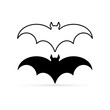 Outline bat set icon isolated on white. Animal silhouette. Collection stencil, Doodle halloween symbol. Flying bat cartoon vampire. Sketch vector stock illustration