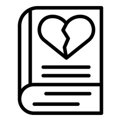 Poster - Book and broken heart icon. Outline book and broken heart vector icon for web design isolated on white background