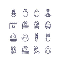 Wall Mural - easter egg and happy easter icons set, line style design