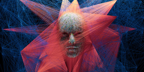 Wall Mural - abstract digital human face with big data connection or mistic mask. 3d illustration