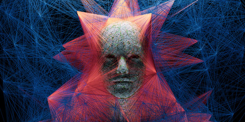 Wall Mural - abstract digital human face with big data connection or mistic mask. 3d illustration