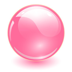 Glass sphere pink, vector shiny ball.