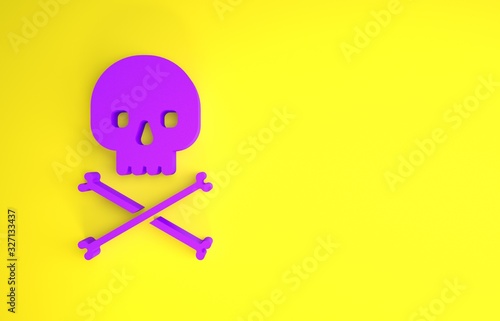 Fotomural Purple Skull on crossbones icon isolated on yellow background