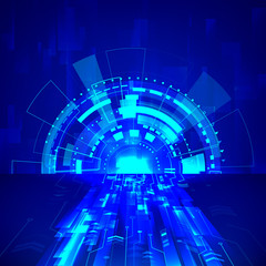 Wall Mural - Abstract sci-fi technology background. Futuristic cyber system in blue colors. Vector illustration