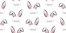 Gouache Easter Bunny, Handpainted Watercolor Spring Pattern