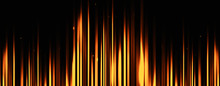 Panoramic Glowing Blurred Light Stripes In Motion Over On Abstract Background. Gold Rays. Led Light. Future Tech. Shine Dynamic Scene. Neon Flare. Magic Moving Fast Lines. Glowing Wallpaper.