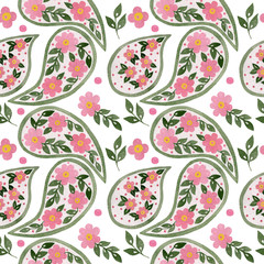  Watercolor seamless pattern with flower and leaf isolated on the white background
