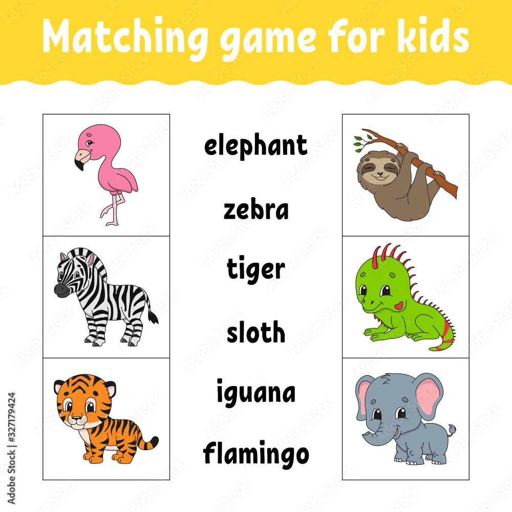 Matching game for kids. Find the correct answer. Draw a line. Learning ...