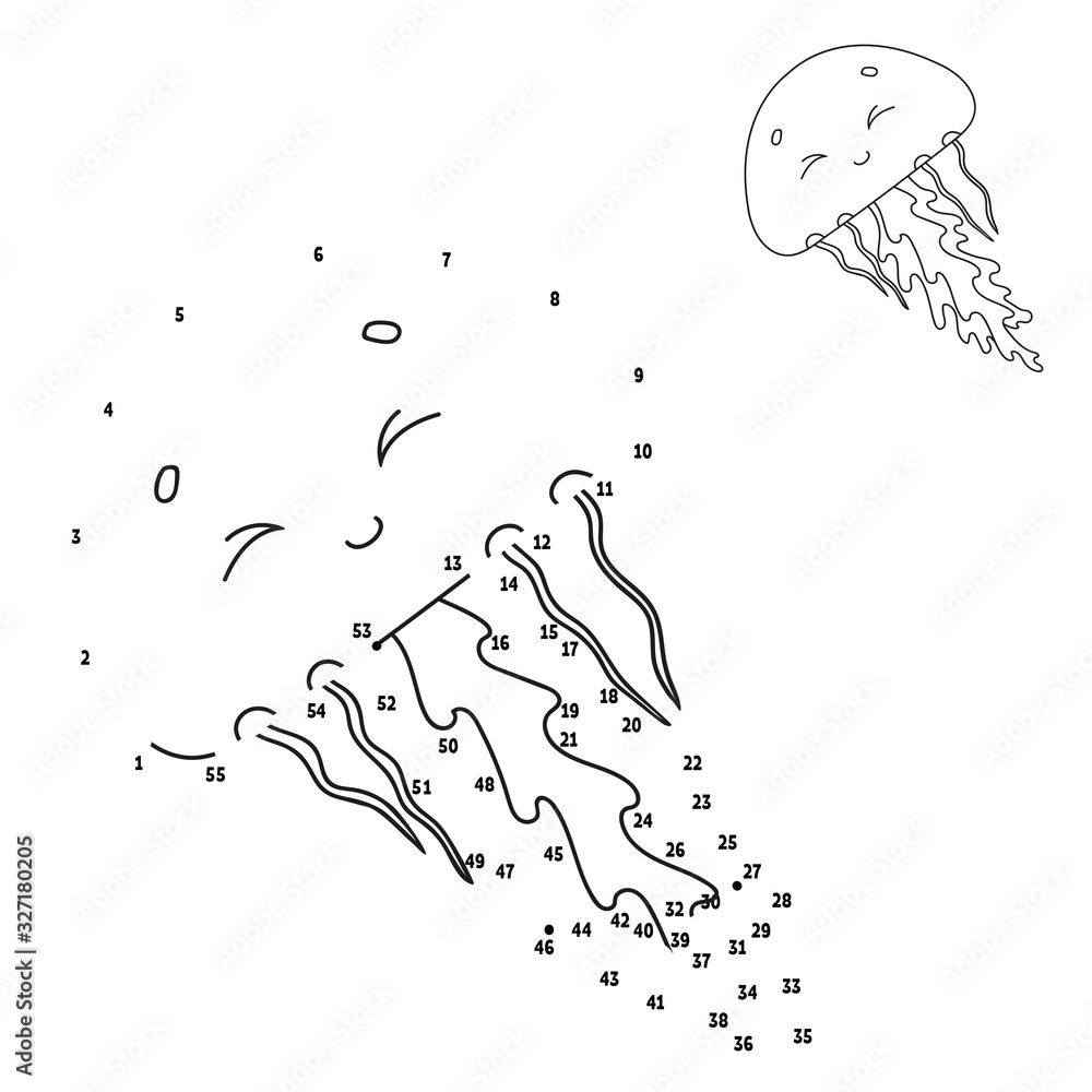 Dot to dot. Marine jellyfish. Draw a line. Handwriting practice ...