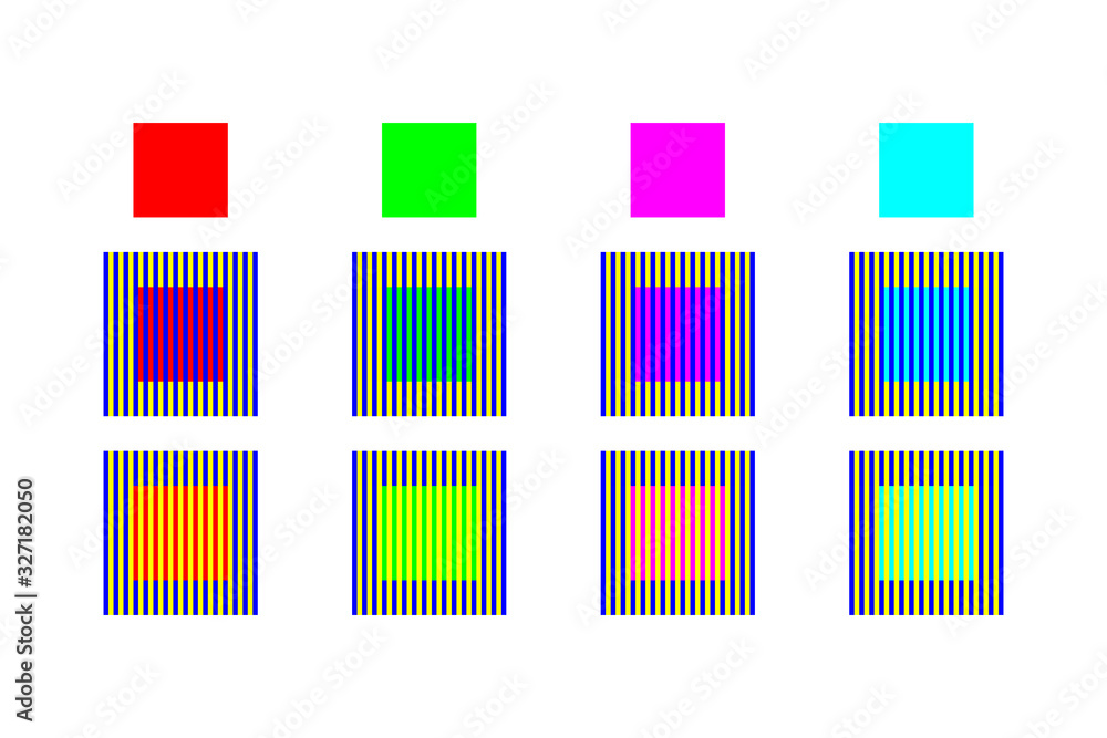 Color optical illusion by assimilation and contrast. The four different ...