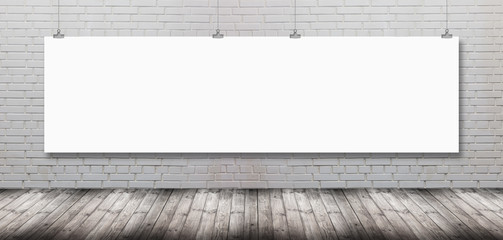 Wall Mural - blank poster hanging on a white background painted walls