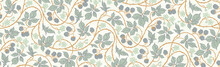Floral Botanical Blackberry Vines Seamless Repeating Wallpaper Pattern- Exquisite Elegance Gold And Blue-gray Version