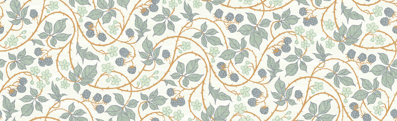 floral botanical blackberry vines seamless repeating wallpaper pattern- exquisite elegance gold and 