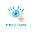Ophthalmology flat icon: nearsightedness. Human eye with minus sign. Modern vector illustration.
