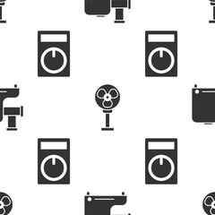 Poster - Set Kitchen meat grinder , Electric fan and Remote control on seamless pattern. Vector