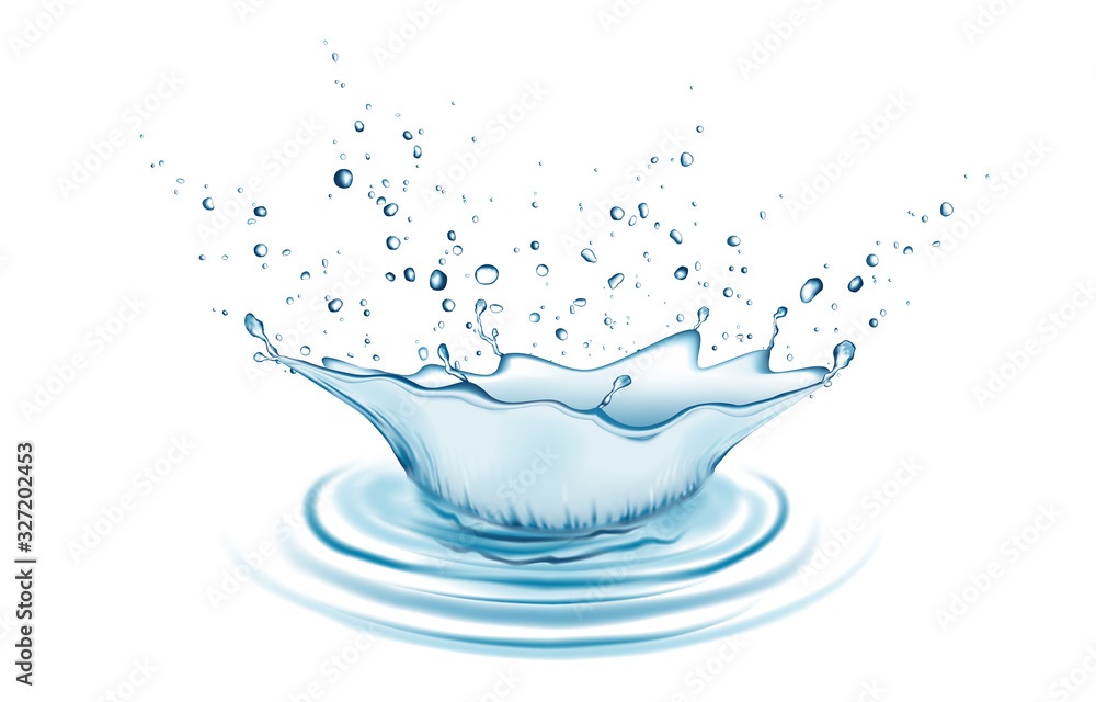 Blue water splash and drops isolated on white background. - obrazy, fototapety, plakaty 