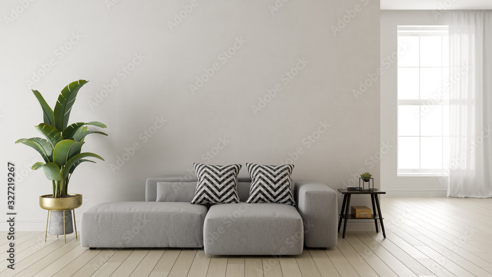 Interior of modern living room 3 D rendering - obrazy, fototapety, plakaty 