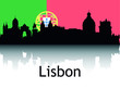 Black Silhouette of Cityscape Panorama Reflection With Background National Flag of Lisbon, Portugal