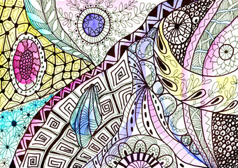 Abstract geometric background. Hand drawing black zentangle patterns and doodles.