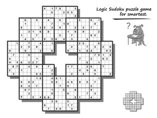 Logic Sudoku game for children and adults. Big size puzzle with 8 squares, difficult level. Printable page for brain teaser book. Developing counting skills. IQ test. Black and white vector image.