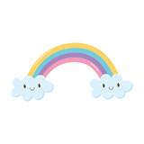Fototapeta Dinusie - rainbow clouds fantasy magic cartoon icon design white background