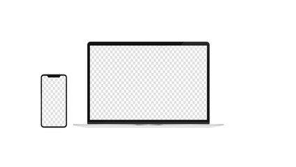 Poster - Laptop and smartphone template with transparent screens. Realistic vector illustration of computer and phone to use in mockup and presentations.