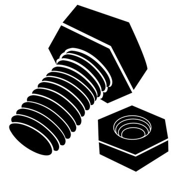 screw bolt with nut silhouette icon vector