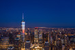 New York City skyline with WTC in sunset, aerial photography 