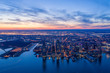 Jersey City skyline with waterfront in sunset, aerial photography 