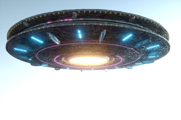 Wall Mural - ufo, an alien plate soars in the sky, hovering motionless in the air. unidentified flying object, al