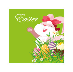 Poster - rabbit with easter label and eggs, greeting card