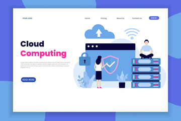 Wall Mural - Cloud computing online database technology landing page template. landing page template