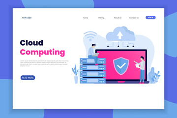 Wall Mural - Cloud computing online database technology security computer web data center landing page template