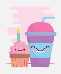 Wall Mural - cupcake with candle cup menu character cartoon food cute